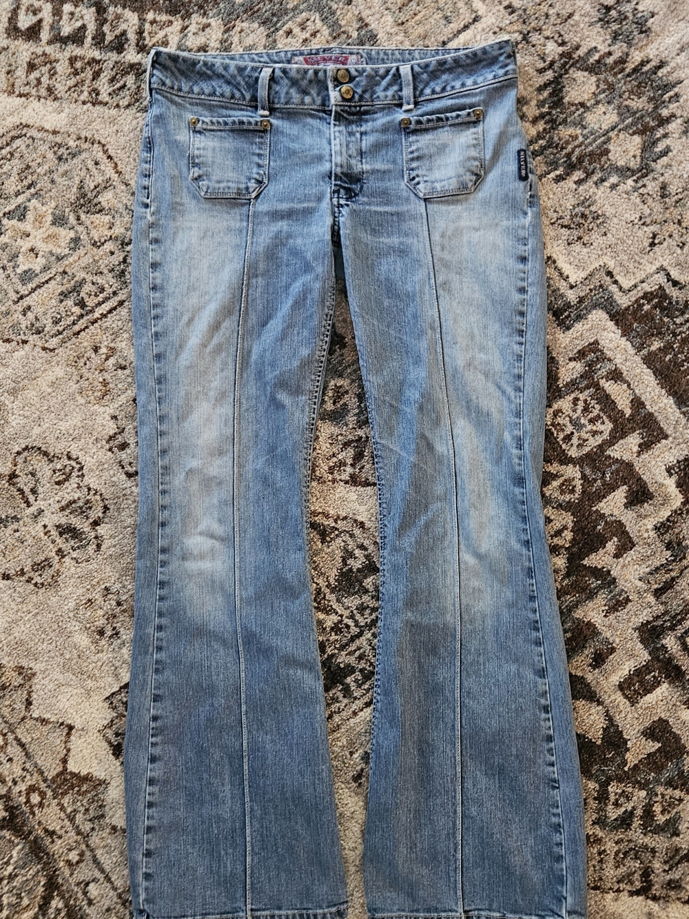 Womens Vintage Y2K Silver Jeans low rise flare jeans Size 34